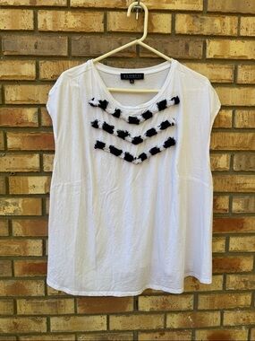Eloquii White Short Sleeve Tee with Black Chevron Fringe